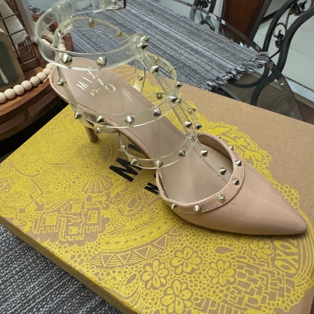 Mix No. 6 Tan Studded Strap Heels